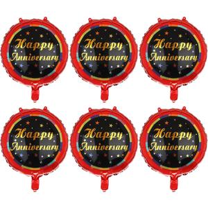 6 Pcs Happy Anniversary Mylar Balloons 18 Inch Round Foil Helium Balloon Birthday Engagement Wedding Celebration Anniversary Party Decorations Supplies Black Red (Big)