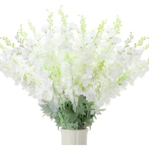 Thiccywoov 50 Pcs Delphinium Artificial Flower 35.4'' Long Larkspur Stem Silk Fake Faux Flowers Bulk for Tall Vase Floral Arrangements Home Centerpiece Table Wedding Decor (White)