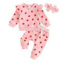 CIYCUIT 3Pcs Baby Girl Valentines Day Outfit Sweatshirt + Pants + Headband Clothes 12-18 Months