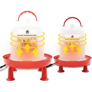 2Pack Chicken Waterer Heated for Winter 3L & 6L Chicken Water Heater with Adjustable Leg Support 35W BPA-Free Heated Poultry Waterer Heavy Duty All in One Heated Waterer for Chicken Coop Red