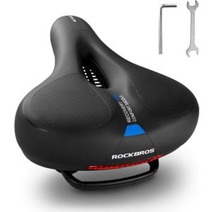ROCKBROS Bike Seat Cushion for Men Women with Dual Shock Absorbing Ball Memory Foam - Ergonomic Bike Saddle, Handle for Easy Transport Soft Wide Waterproof Exercise Bicycle Seat for Peloton, Road Bike (Blue)