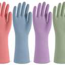 Rubber Cleaning Gloves for Dishwashing, 4 Pairs Reusable Kitchen Gloves for Washing Dishes and Household Cleaning, Colorful Dish Gloves with Flocked Lining and Non-Slip Grip, Pefect for Woman Men - M