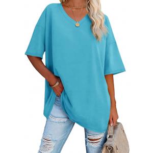 Ebifin Womens Oversized Tshirts V Neck Tee Shirts Half Sleeve Loose Fit T Shirt Cotton Tunic Tops 2025 (XX-Large, 01-sky Blue)
