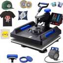 VEVOR Heat Press, Upgrade 5 in 1 Heat Press Machine for T-Shirt Hat Cap Mug Plate Sublimation, 15x15 inch Anti-Scald Fast Swing Away Digital Control Multifunction, Blue