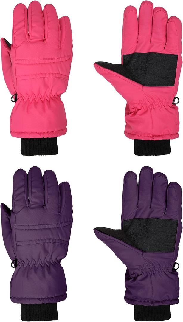 Geyoga 2 Pairs Kids Ski Gloves Waterproof Winter Mittens Warm Gloves Snow Mittens for Children (1 - 3 Years, Purple and Deep Pink)