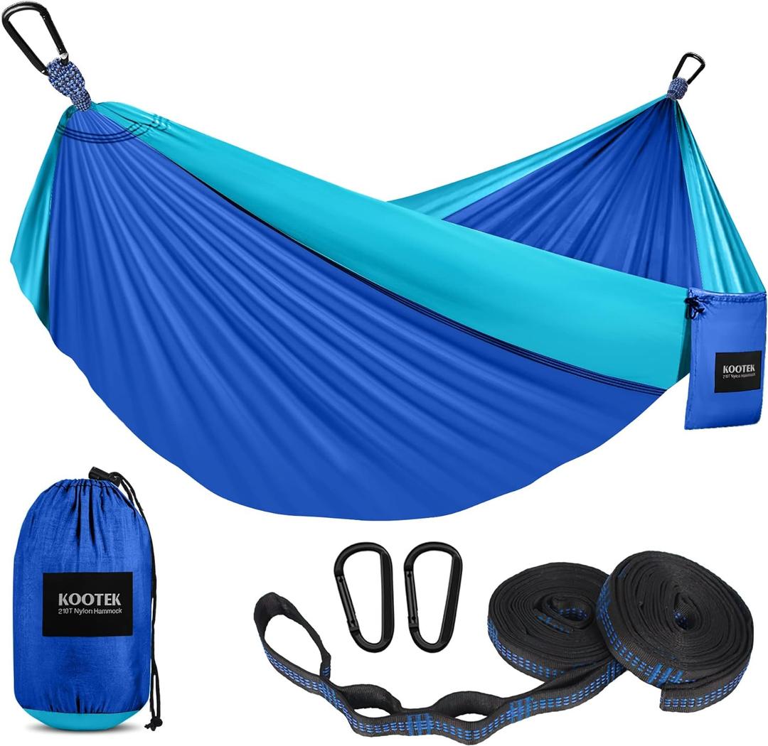Kootek Camping Hammock, Portable Hammocks with Tree Straps & Attached Carry Bag, Camping Essentials Gear, Perfect for Outside Indoor Hiking Beach Backpack Travel (Large, Royal Blue & Sky Blue)