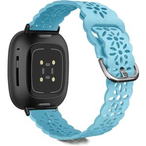 Ginkgonut Beautiful Silicone Slim Sport Band Compatible with Fitbit Sense/Versa 3 / Versa 4 / Sense 2 Bands Women, Soft Silicone Lace Replacement Smartwatch Wristband for Women
