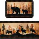 Bencailor Sets of 2 Bear Kitchen Rugs and Mats Winter Non Slip Wildlife Rugs Brown Washable Deer Animal Door Mats for Winter New Year Cabin Home Floor Bathroom Decor Gifts, 29x17 and 47x17 Inch