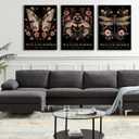 3pcs framed William Morris Wall Art Retro Insect Canvas Pictures Bee Butterfly Dragonfly Posters Prints, Botanical Nature Flower Wall Decor Paintings for Living Room Bedroom Bathroom (12x16, Black)