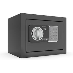 PATRON small safe box with key，mini safe for money，small coin safes for home with code，little jewelry lock box for kids，Wall or Cabinet Safe for personal items，0.236 Cubic Feet Black