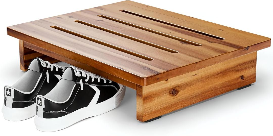 Holana 3.5in Height Wooden Step Stool for Adults (Fully Assembled) - 500 Lbs One Step Stools for High Bed Riser - Small Stepping Stool for Elderly, Seniors, Kid/Bathroom, Bed, Kitchen (Acacia Wood)