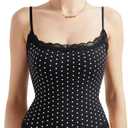 SUUKSESS Women Square Neck Lace Bodysuit Sleeveless Spaghetti Strap Tank Top (Medium, Black Polka Dot)