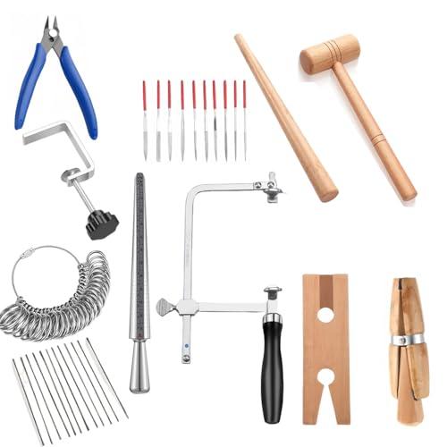 YoShin Jewelry Making Tools Set: Ring Clamps, Jewelry Sizers, Mandrels, Saw Frame, Clamps, Files, Ring Tools, Mallet Hammer & Stick for Adults