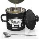 PGYARD Mini Bacon Grease Container With Strainer - 15OZ Enamel Grease Saver, Farmhouse Bacon Grease Keeper For Kitchen Fat Storage, Dishwasher Safe-Black