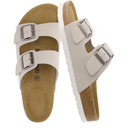 CUSHIONAIRE Lane Cork Footbed Sandals for Women – Comfortable Double Buckle Slip-On with Genuine Suede Footbed & Arch Support Slides for Women Footwear Size 8M