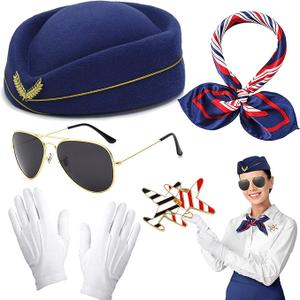 5 Pcs Airline Stewardess Costume Accessories Set, Flight Attendant Fancy Dress Kit for Women Cosplay Dress Up Party