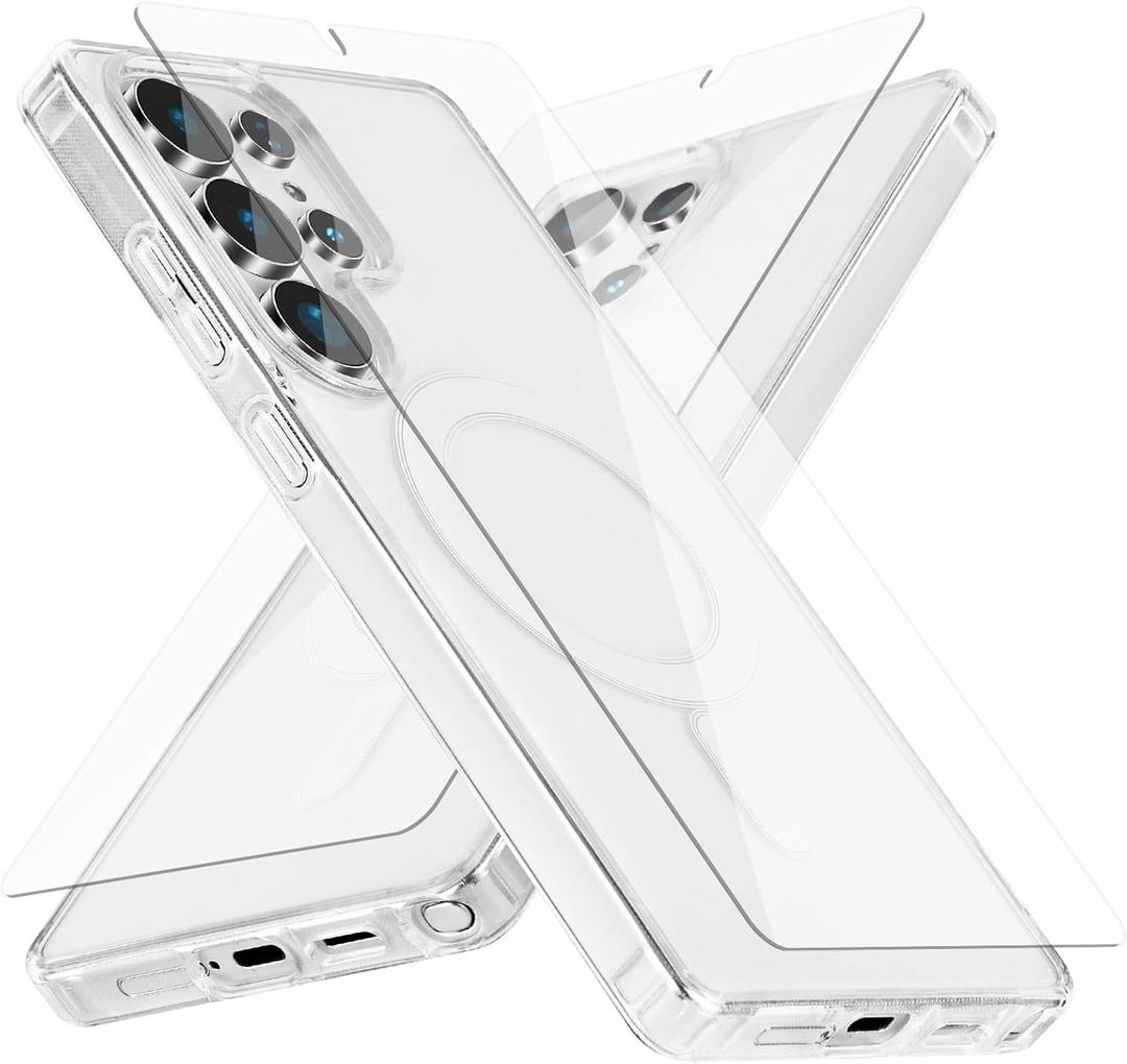 Strong Magnetic for Samsung Galaxy S25 Ultra Case, 2 Case&2 Screen Protector for S25 Ultra Phone,Mil-Grade Drop Protection,2PCS Clear