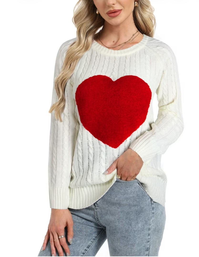 Alsol Lamesa Women's Cute Heart Sweater Long Sleeve Crewneck Pullover Ribbed Knit Casual Sweaters Medium