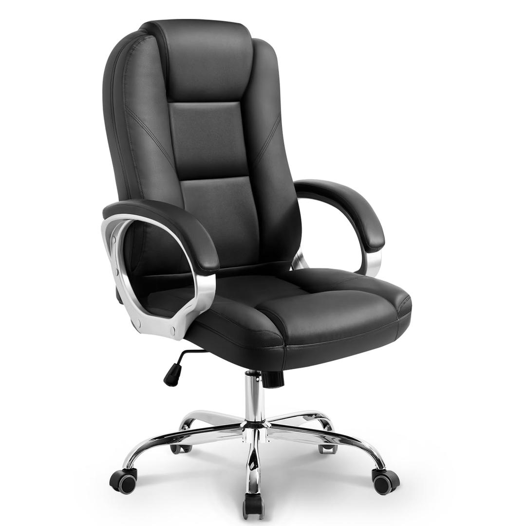 NEO CHAIR Office Desk Ergonomic Gaming Computer Chair High Back Adjustable PU Leather with Lumbar Support, Swivel Rolling Wheels, Executive Managerial Task Chair (Jet Black)