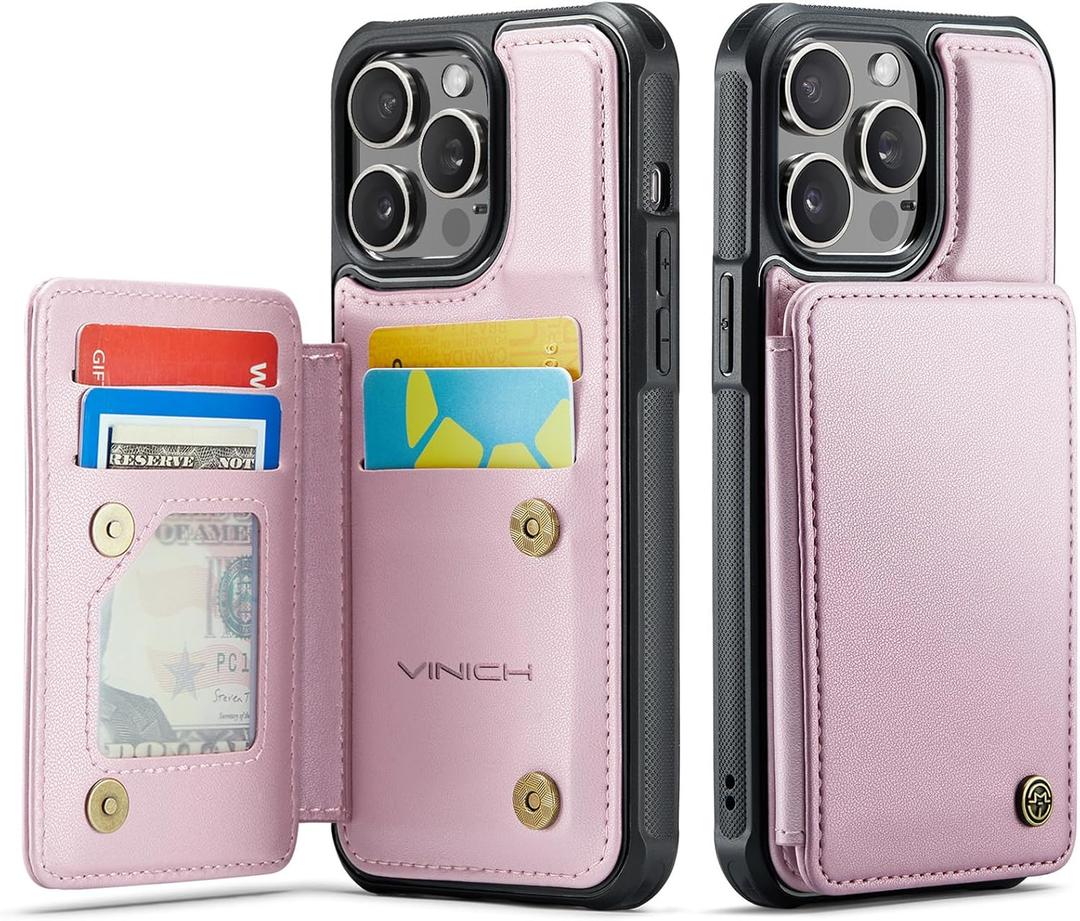 Vinich for iPhone 14 Pro Wallet Case with Card Holder, RFID Blocking Credit Slots Kickstand Shockproof Phone Cover for Women Men, Rose Gold Vinich for iPhone 14 Pro Wallet Case with Card Holder, RFID Blocking Credit Slots Kickstand Shockproof Phone Cover for Women Men, Rose Gold