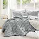 Comfort Spaces Comforter for King Size Bed, Ogee Ruched with Crinkle Texture, Breathable Comforter Set King, All Season Lightweight Bedding Set, Shams, Dcor Pilow, King/Cal King Gray 4 Piece