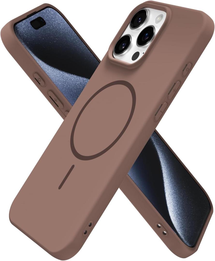 oakxco for iPhone 15 Pro Case Silicone Mag Safe, Magnetic Slim Thin Phone Case Compatible with Magsafe Wireless Charging, Cute Girly Aesthetic Soft Rubber Gel Safecase for Women Girls, Brown