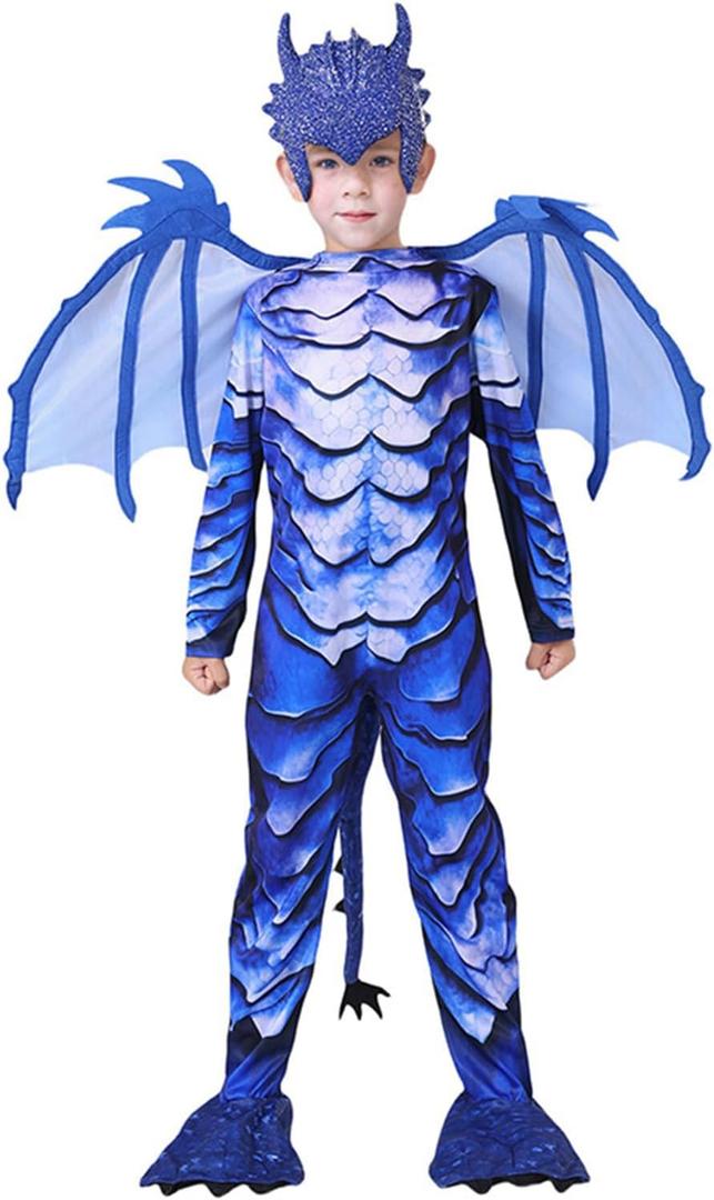 Tempura Halloween Clown Costume Romper for Kids Creepy Killer Costume Horror Cosplay Jumpsuit Outfits (9-10 Years, Blue)
