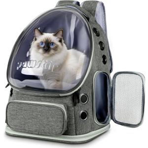 Pawstrip Cat Backpack Carrier with Large Space Bubble Window, Airline Approved Breathable Pet Carrier for Small Dogs Cats up to 15lbs, Foldable for Travel Hiking & Outdoor Use (Gray)