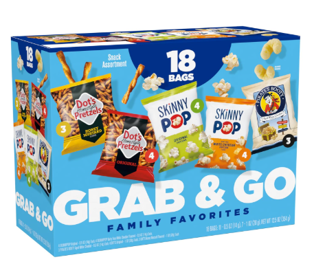 SkinnyPop Family Favorites Variety Pack, SkinnyPop Original and White Cheddar Popcorn, Dot's Original and Honey Mustard Pretzels, Pirate's Booty, On-the-Go Snacks 18 Bags Best Before 04-11-2026