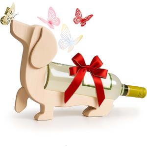 Dachshund Gifts for Women and Loved Ones. Solid Wood Dachshund Wine Bottle Holder. Dog mom Gifts. Dachshund Decor Wine Holder. Weiner Dog Gifts. (Natural)