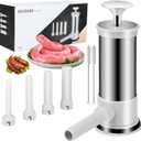 Sausage Stuffer Machine Sausage Maker with 4 Stuffing Tubes Homemade Sausage Stuffer Manual for Home Camping Outdoor Grill BBQ Household Kitchen Use (2.2lb, Stainless Steel)