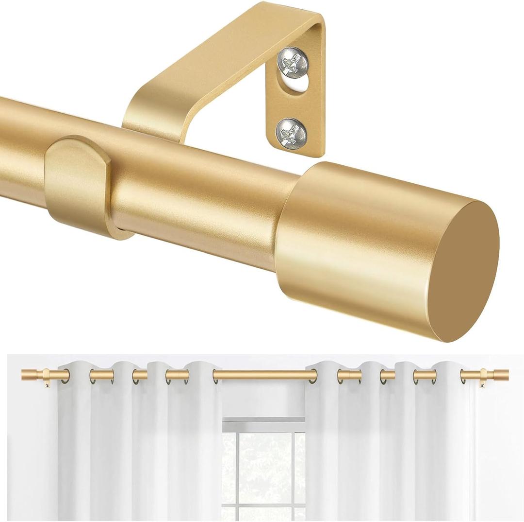 TONIAL Gold Curtain Rods 32 to 58 Inch(2.6 to 4.8 ft), Adjustable Splicing Window Curtains rod, 3/4 Drapery Rods for Windows 20 to 53 Inch, Decorative Single Rod with Modern Cap Finial