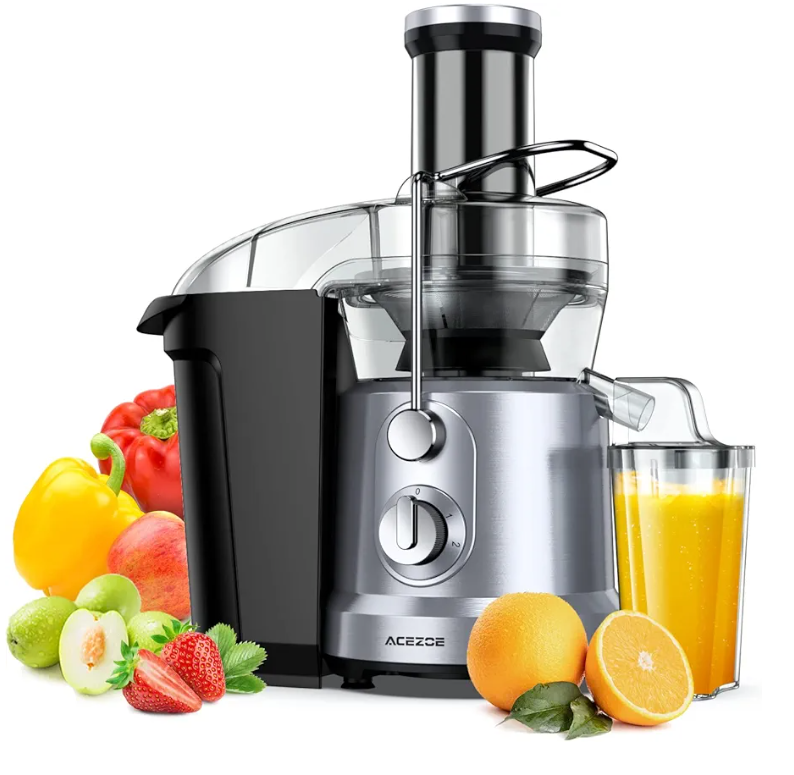Acezoe Juicer Machines, Centrifugal Juicer Exactor for Fruits and Vegetables, 1300W Power Juicers, Extractor de jugos y vegetales with 3”Feed Chute, High Juice Yield, Easy to Clean&BPA Free-Silver