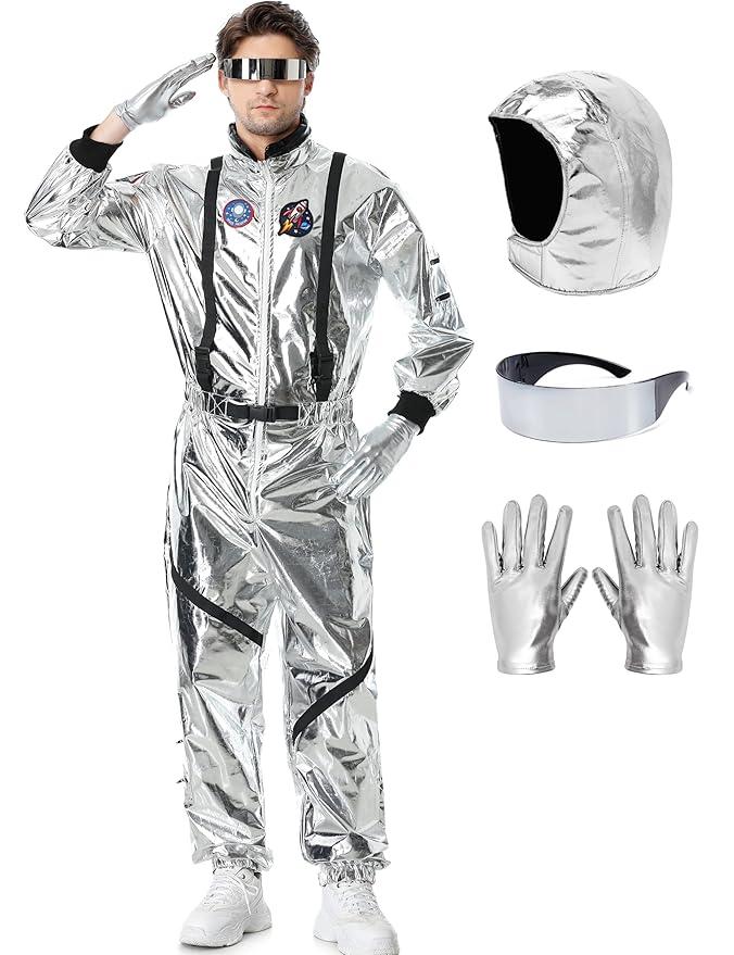 Lydoesy Astronaut Costume Silver Space Suit for Halloween Pretend Role Play Dress Up, XL