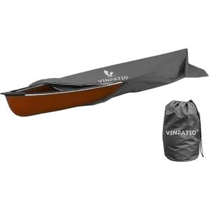 VINPATIO 13FT Kayak Cover, Heavy-Duty 600D Solution-Dyed Fabric, Waterproof Full Coverage Canoe Storage Bag with Zipper, UV & Dust Protection for Fishing Boats & Paddle Boards (13ft Long, 30inch Beam Width, Dark Gray)
