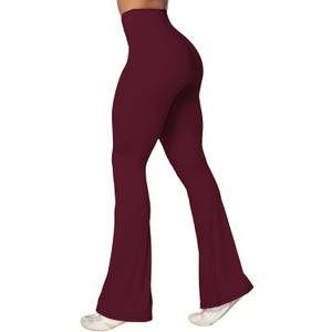Sunzel Flare Leggings, Crossover Yoga Pants with Tummy Control, High-Waisted and Wide Leg (Medium, Black Cherry)