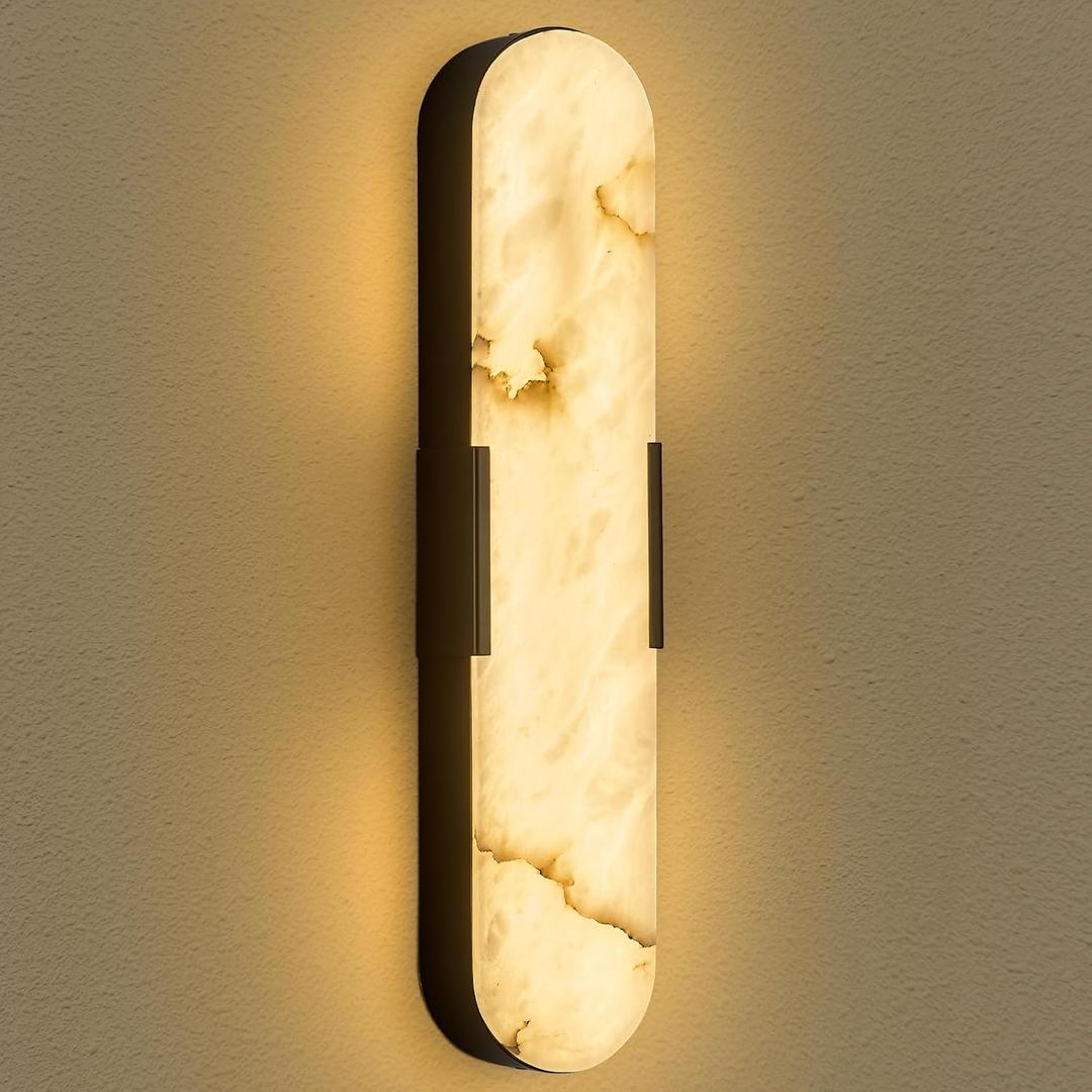 Alabaster Wall Sconces, 20 inch Natural Marble Black Wall Sconce Indoor Wall Lamp Modern Bathroom Alabaster Wall Lamp for Living Room, Bedroom, Porch, Dining Room, Stairway, 1PCS