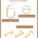 8PCS Titanium Nose Rings Stud, Gold Nose Ring for Women Men Hypoallergenic Nostril Hoops L Shape Nose Studs Corkscrew CZ Nose Piercing Jewelry Silver 18G & 20G Nose Ring Studs 2/2.5/3mm