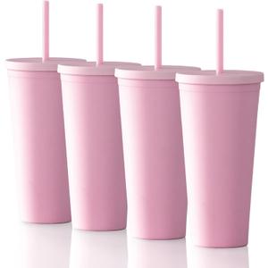 STRATA CUPS Acrylic Tumbler with Lid and Straw (Pack of 4) - 22 oz Pastel Colored Cups, Double Wall Pink Plastic Bulk Tumbler with Lids and FREE Straw Cleaner, Tumblers for Vinyl Projects STRATA CUPS Acrylic Tumbler with Lid and Straw (Pack of 4) - 22 oz Pastel Colored Cups, Double Wall Pink Plastic Bulk Tumbler with Lids and FREE Straw Cleaner, Tumblers for Vinyl Projects
