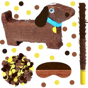 Dachshund Dog Piñata Puppy Birthday Decoration with a Blindfold, Bat and Confetii for Dog Theme Birthday Party Holiday Piñata Party Baby Shower Supplies