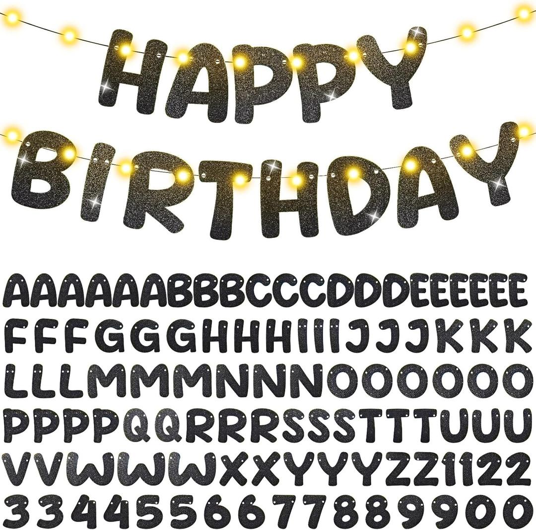TaoBary 112 Pcs DIY Letter Banner Glitter Custom Banner Kit Customizable Banner Including 107 Letters and Numbers 3 Rope for Halloween Birthday Party Personalized Decor(Black)