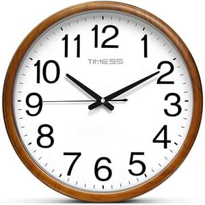 TIMESS Wall Clock, Classic Wood Style Finish, 13 Inch Non-Ticking Silent Battery Operated Analog Clock, Ideal Retro Decor for Home, Bedroom, Living Room, Kitchen, Bathroom, Office (Wood Yellow)