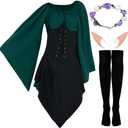 yeabwps Medieval Fairy Cosplay Set Women Traditional Irish Viking Dress Fairy Ears Floral Crown for Halloween. Size XXL.