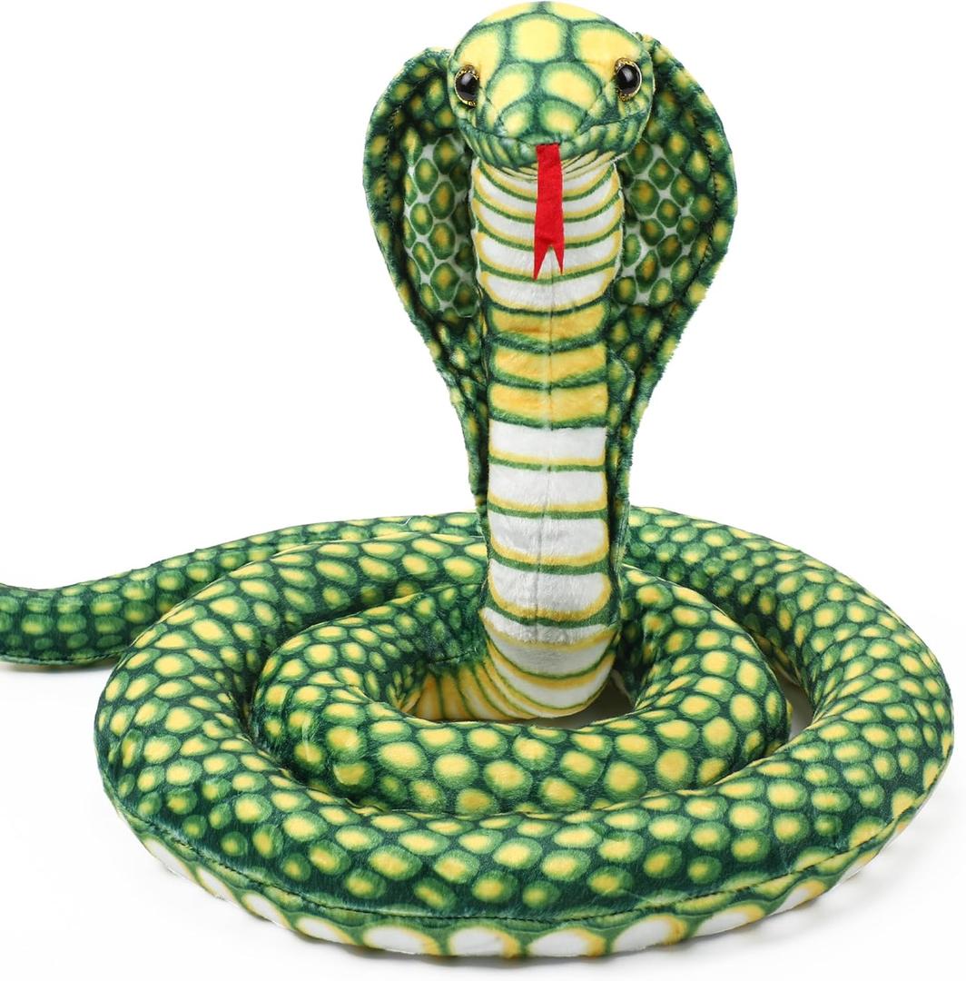 Romart Cobra Snake Stuffed Animal: 67-inch Large Realistic Cobra Plush Toy Long Giant Lifelike Stuffed Animals Snake Plushie Gifts for Kids Boys Girls Christmas, Wild Animals Party Decor(Green)