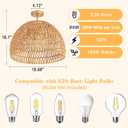 Rattan Ceiling Light Fixture, 4-Light Boho Semi Flush Mount Ceiling Light, 20" Wicker Light Fixture with Handmade Woven Cage Lampshade, Rattan Chandelier for Bedroom Hallway Nursery Kitchen Farmhouse