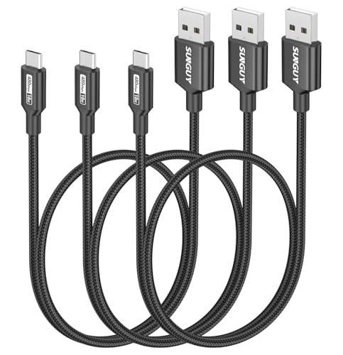 SUNGUY Micro USB Cable 1.5FT, [3-Pack] Short Braided USB 2.0 Micro Android Charger Fast Charging & Data Sync Cord Compatible with Samsung Galaxy S6 S7 Edge Note 5, Tab 4, PS4, Kindle and More (Black)