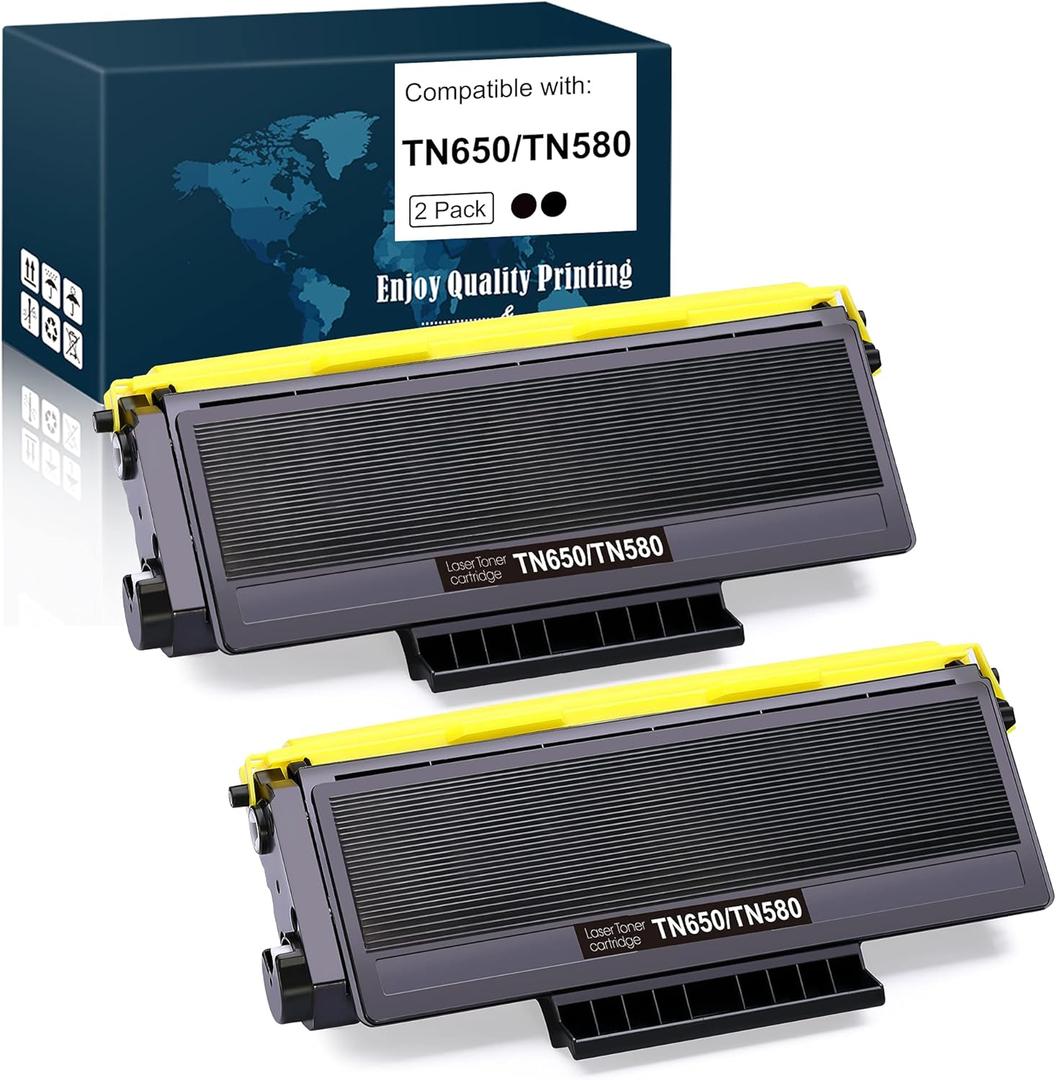 Compatible Toner Cartridge Replacement for Brother TN650 TN-650 TN580 TN-620, HL-5370DW HL-5250DN HL-5340D HL-5240 MFC-8480DN MFC-8860DN MFC-8890DW (High Yield, Black, 2-Pack)