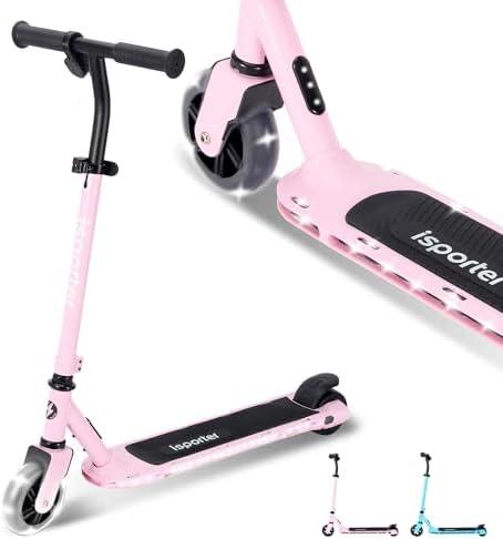 AERO Kids Electric Scooter for Boys and Girls Ages 6-12 or 8-12, with Hand Accelerator, LED Lights, 2 Speed Levels, Battery Indicator, Rubber Mat, and Adjustable Heights