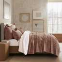 RECYCO Luxury Velvet Quilt King Size Bedding Set, Ultra Soft Velvet Comforter Set, Lightweight Quilted Channel Box Stitch Oversized Bedspread Coverlet for All Season, with 2 Shams, Terracotta Clay, King/Cal King