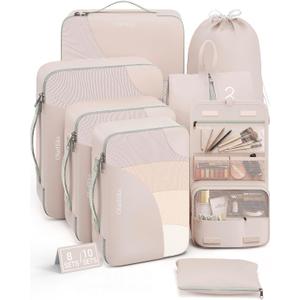 OlarHike 8Set Travel Packing Cube, Travel Bags Organizer Luggage Organizer Bags Lightweight Compression Cube Travel Essentials with Shoe Bag for Outdoor Carry on Suitcases, Beige
